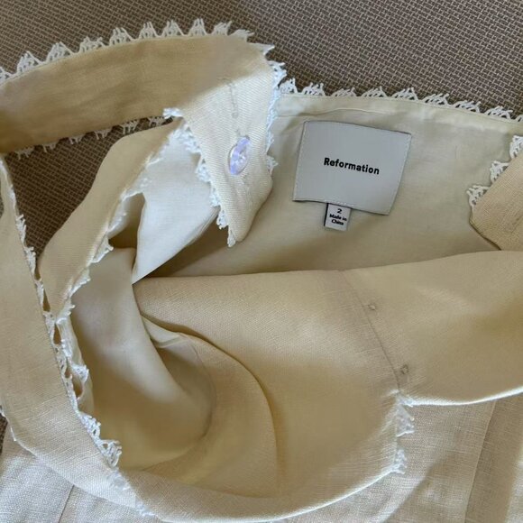 NWT Reformation Viola Linen Top Sz2 Sugar Cream Beige French Causal - Picture 10 of 16